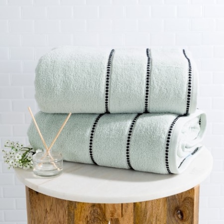 2-piece Luxury Cotton Towel Set, Bath Sheet Made From 100% Zero Twist Cotton, (Seafoam/Black)